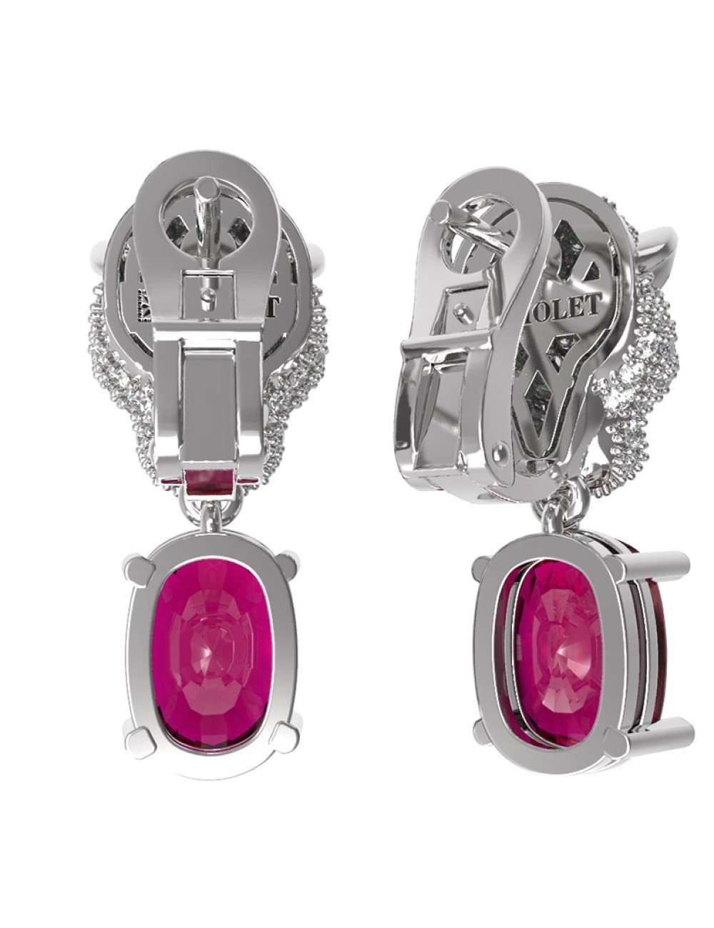 Серьги из белого золота c бриллиантами, рубином и изумрудом