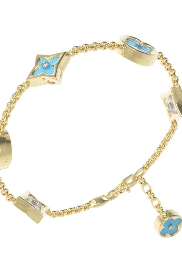 Браслет из лимонного золота c бриллиантами, бирюзой и перламутром