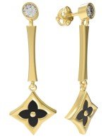 Серьги из лимонного золота c фианитом и ониксом