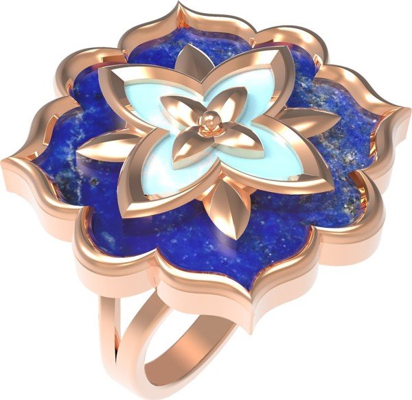 Кольцо из золота c бирюзой и лазуритом