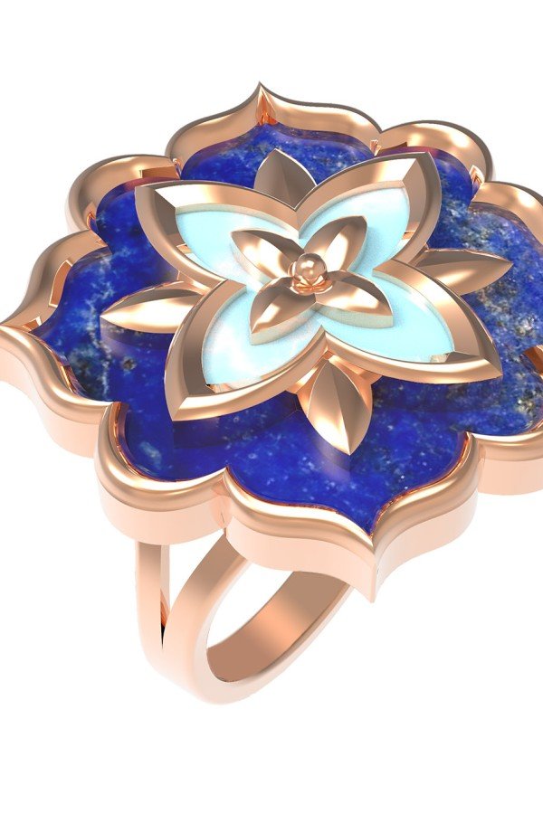 Кольцо из золота c бирюзой и лазуритом