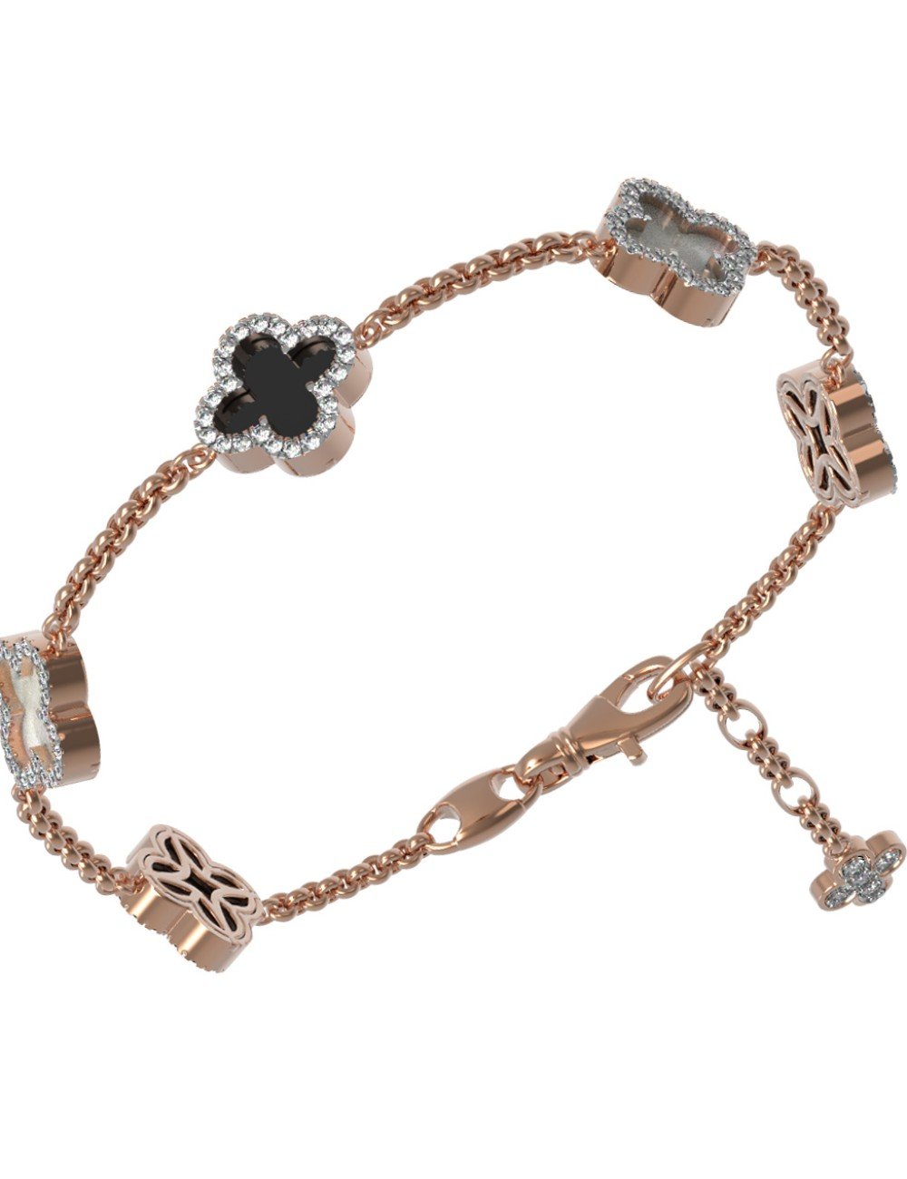 Браслет из золота c бриллиантами, ониксом и перламутром