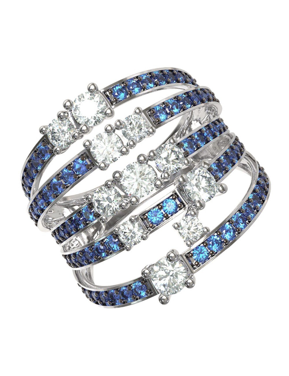 Кольцо из белого золота c бриллиантами и сапфиром