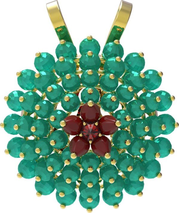 Подвеска из лимонного золота c гранатом, хризопразом и кораллом