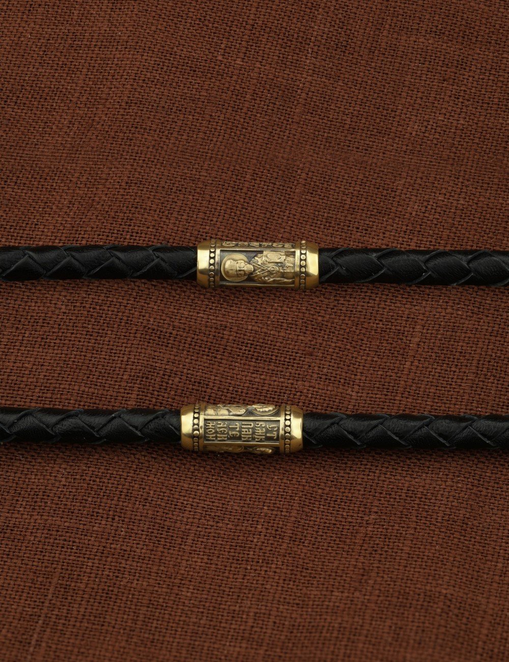 Гайтан из лимонного золота c кожаным шнурком