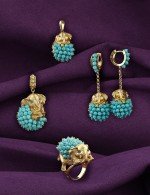 Серьги из лимонного золота c эмалью и бирюзой