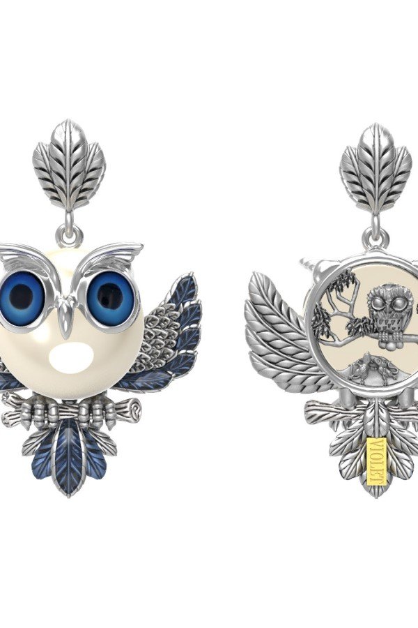 Подвеска из белого золота c эмалью и жемчугом