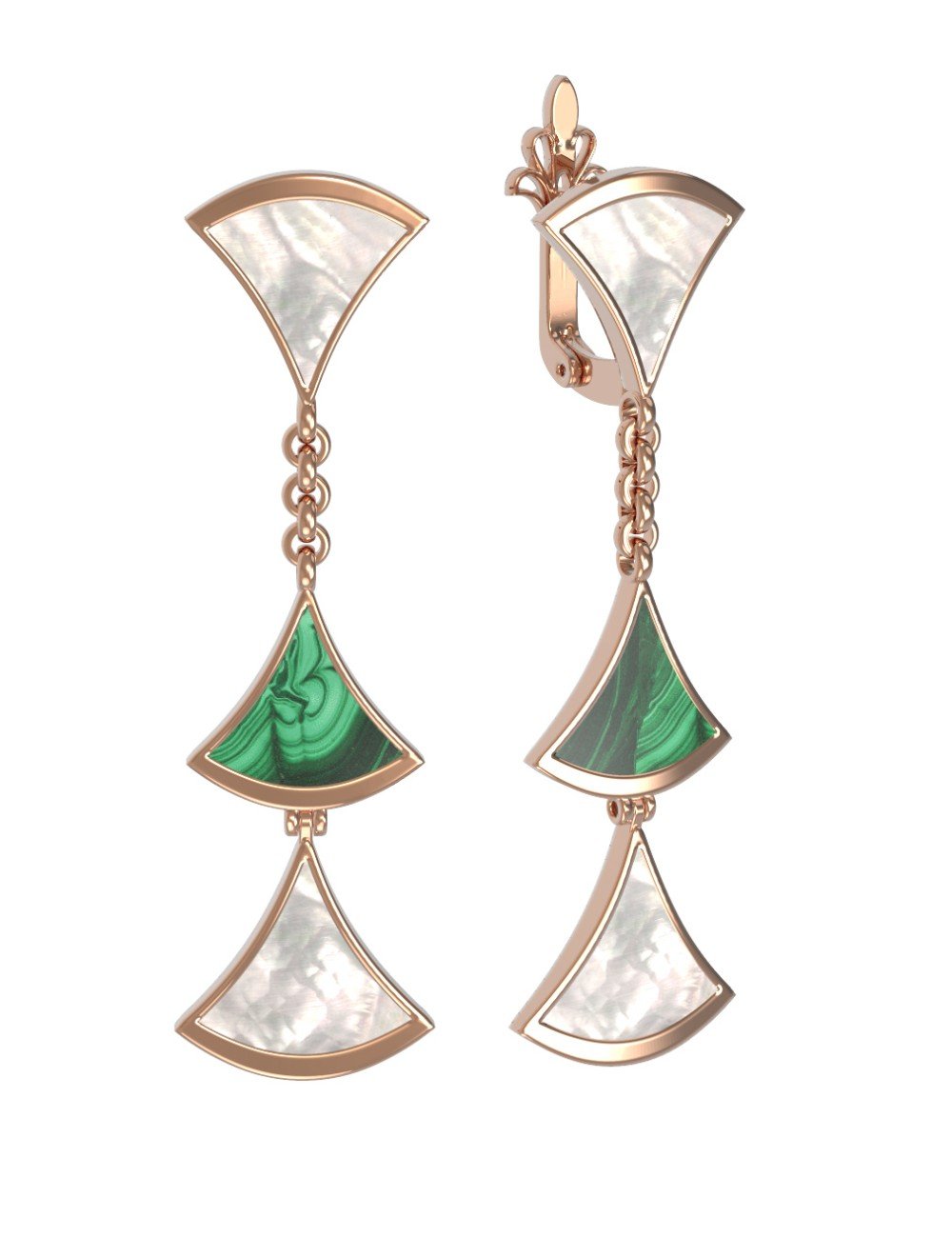 Серьги из золота c малахитом и перламутром