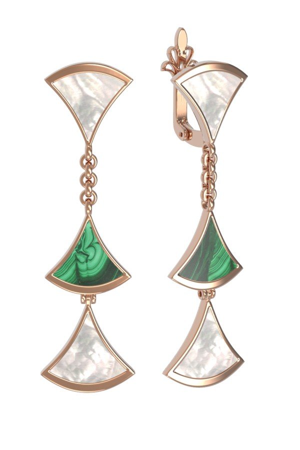 Серьги из золота c малахитом и перламутром