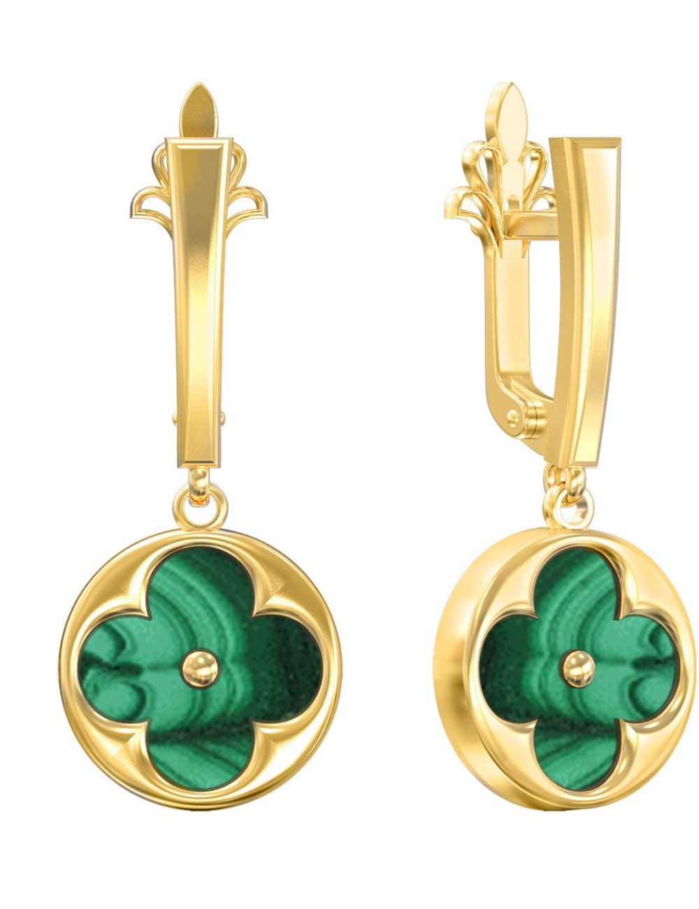 Серьги из лимонного золота c малахитом