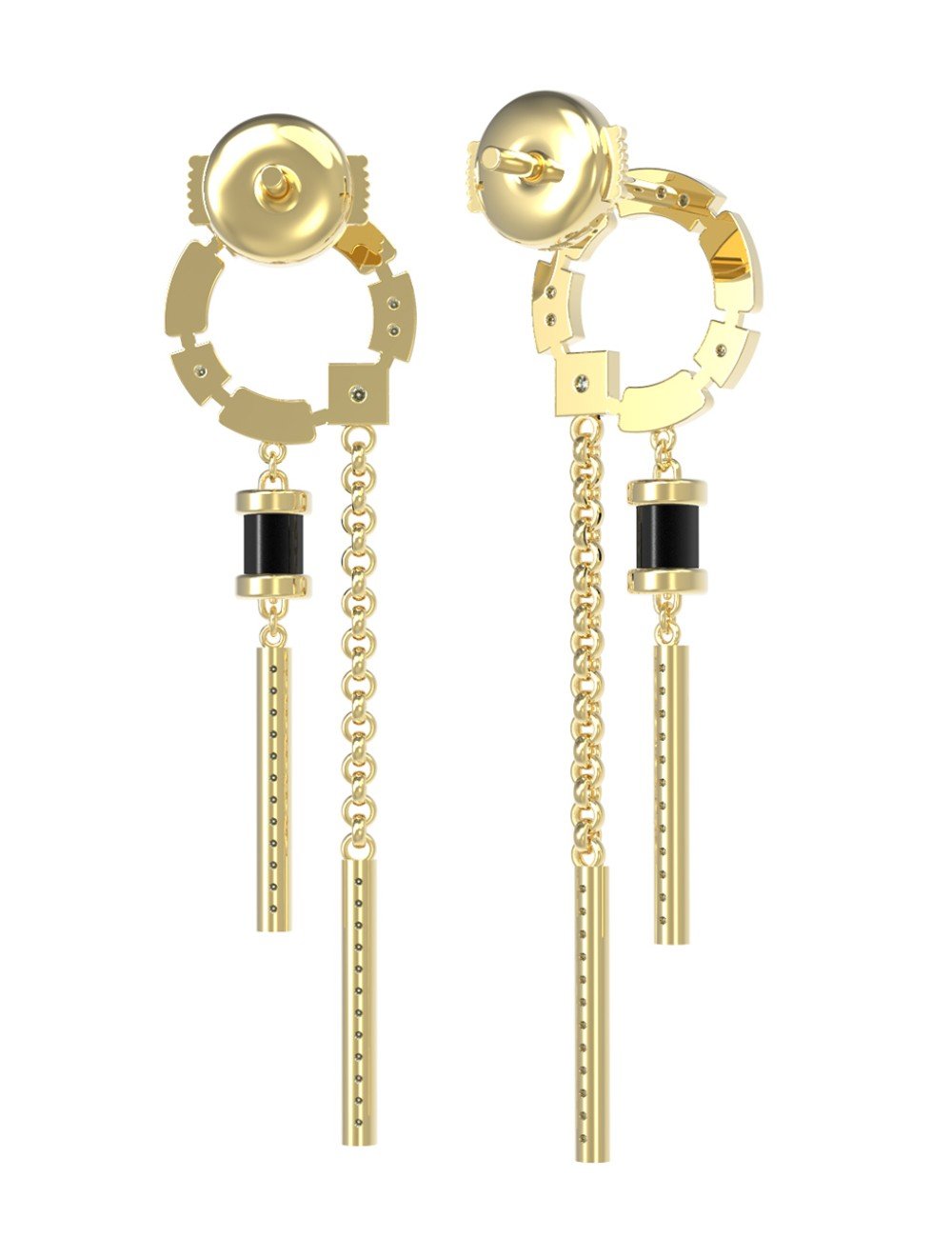 Серьги из лимонного золота c бриллиантами и ониксом