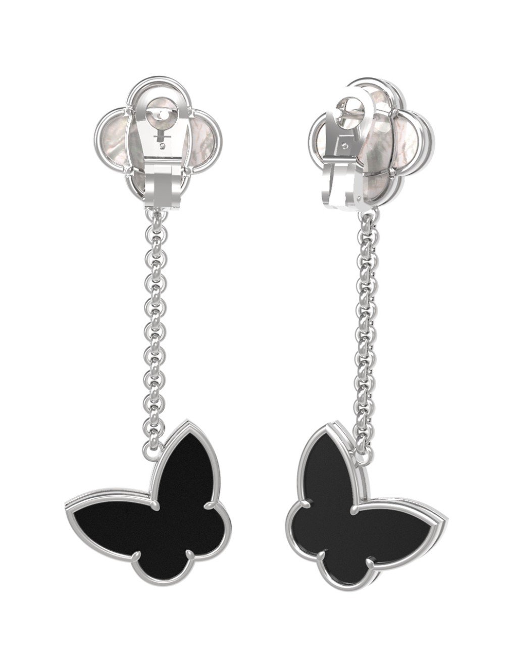 Серьги из белого золота c ониксом и перламутром