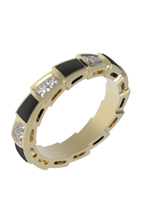 Кольцо из лимонного золота c бриллиантами и ониксом