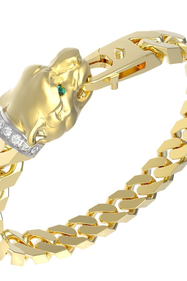 Браслет из лимонного золота c бриллиантами и изумрудом