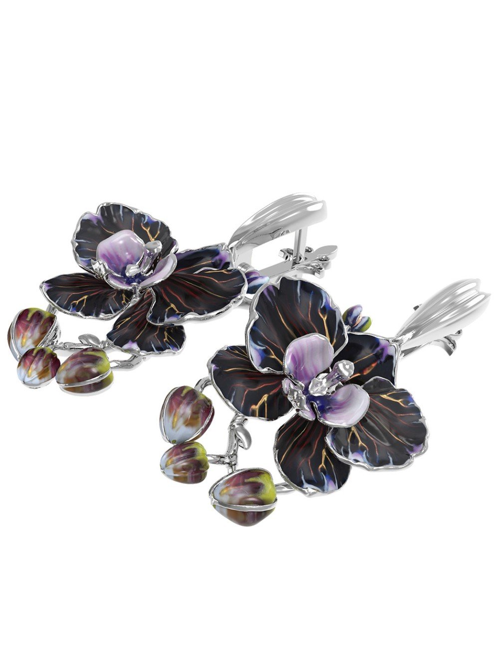 Серьги из белого золота c эмалью