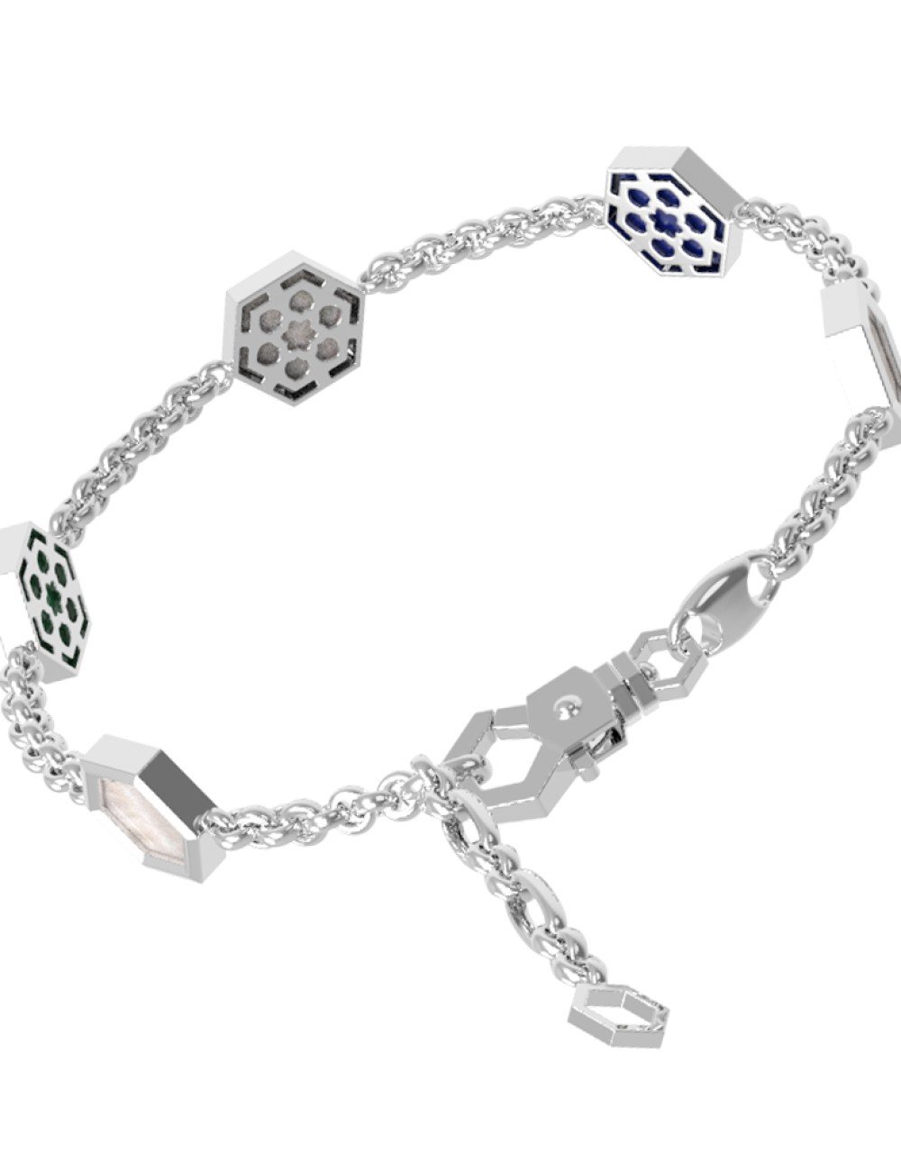 Браслет из белого золота c лазуритом, малахитом и перламутром