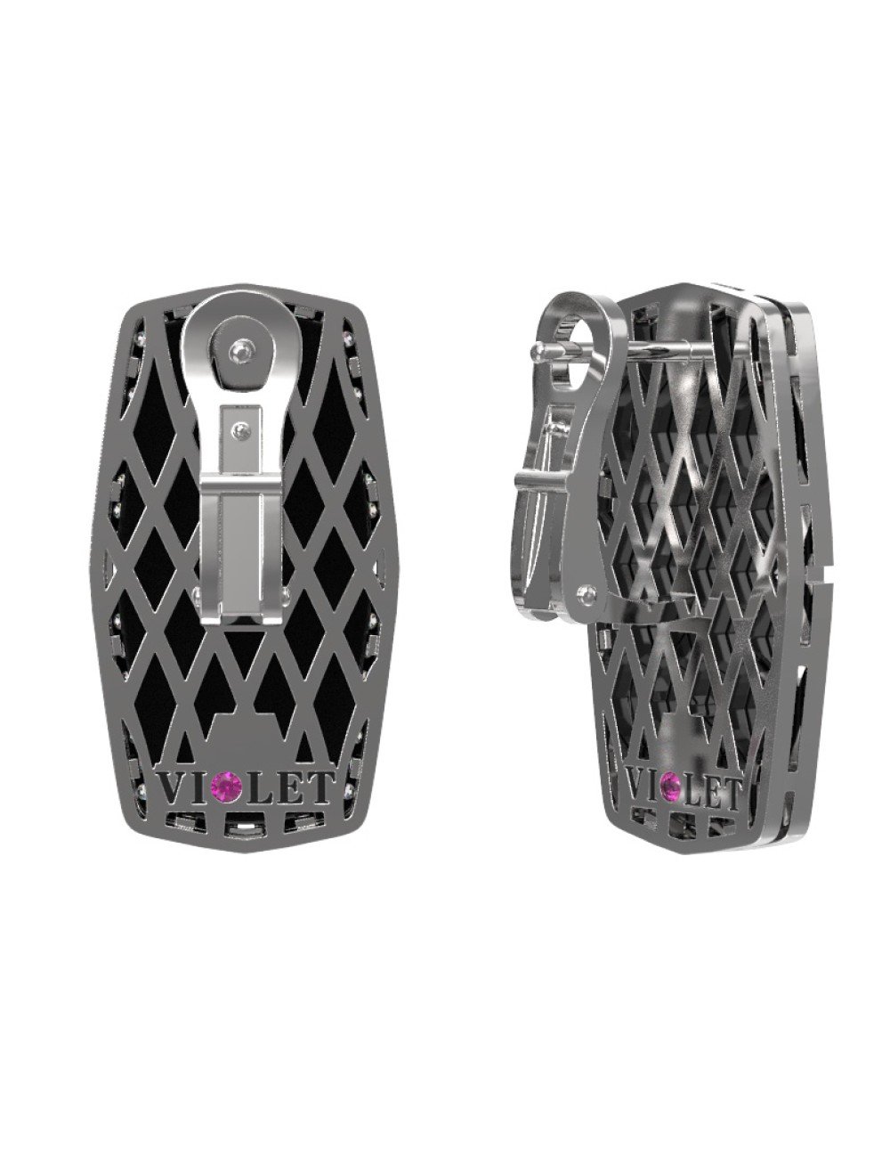 Серьги из белого золота c бриллиантами, рубином и ониксом