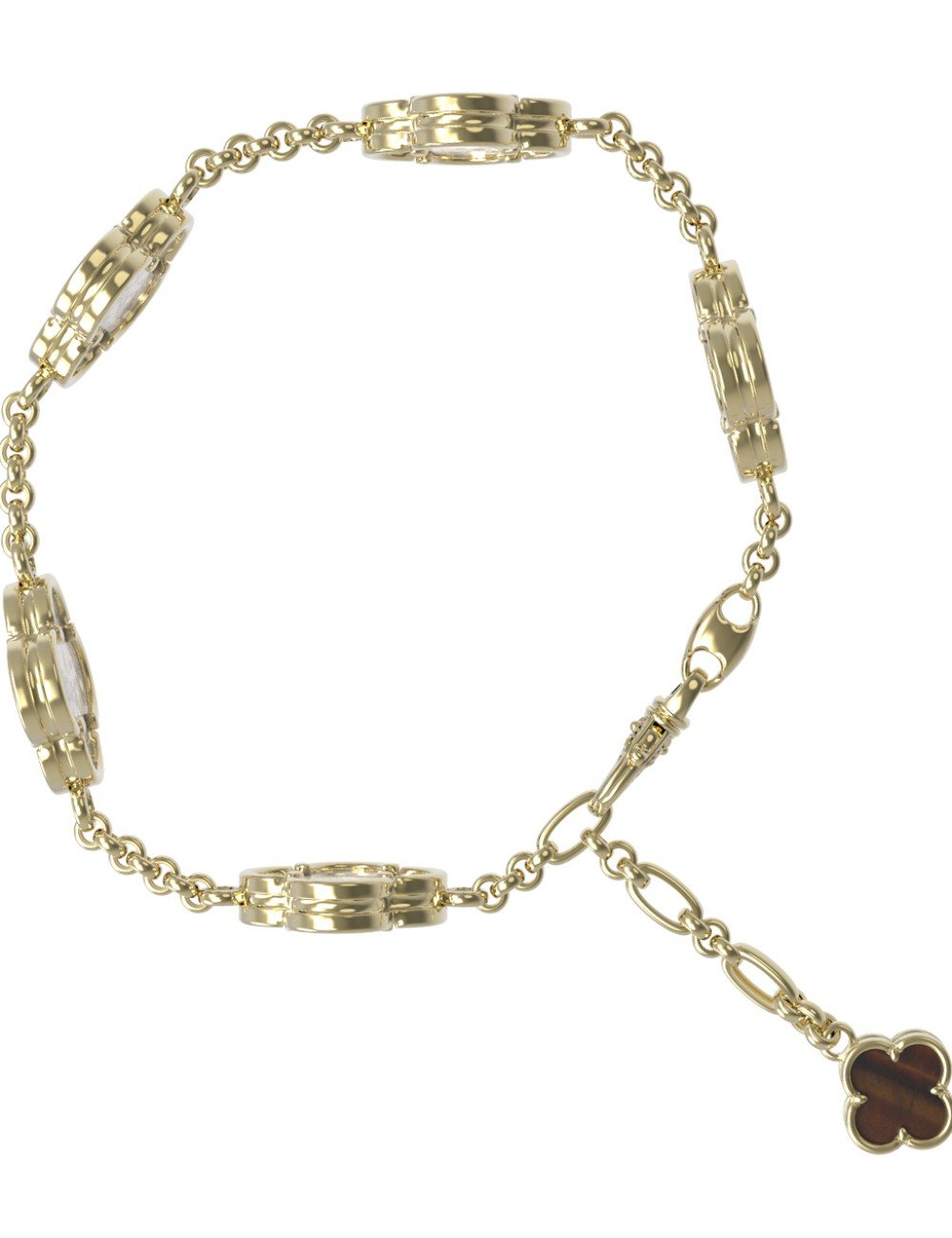 Браслет из лимонного золота c тигровым глазом и перламутром