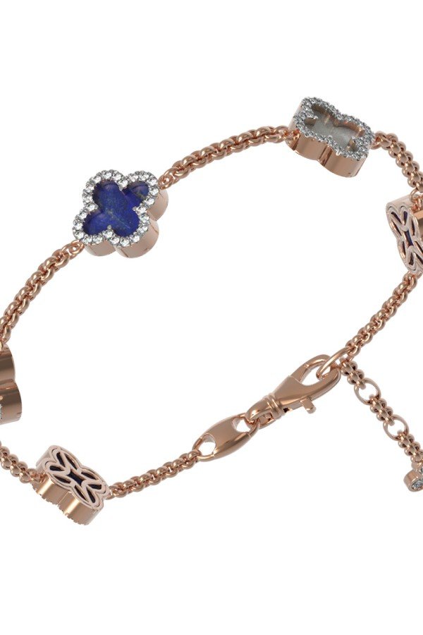 Браслет из золота c бриллиантами, лазуритом и перламутром