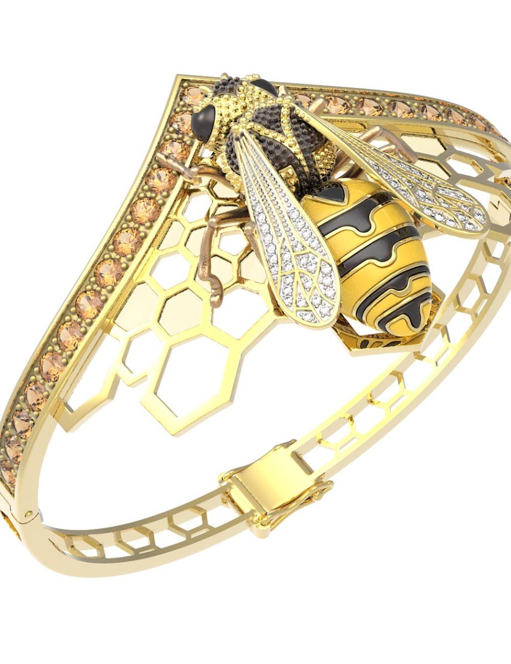 Браслет из лимонного золота c эмалью, фианитом, цитрином и эмалью