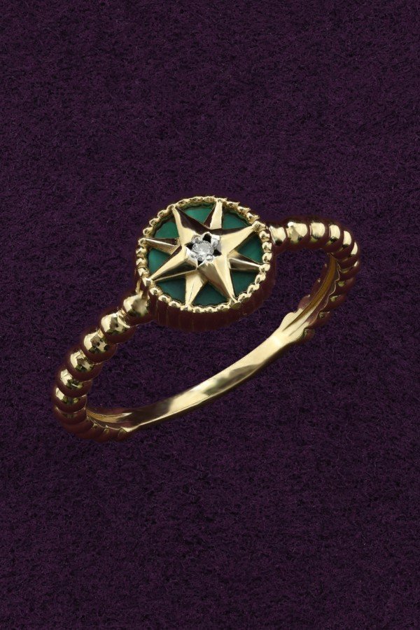 Кольцо из лимонного золота c бриллиантами и малахитом