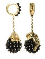 Серьги из лимонного золота c эмалью и ониксом