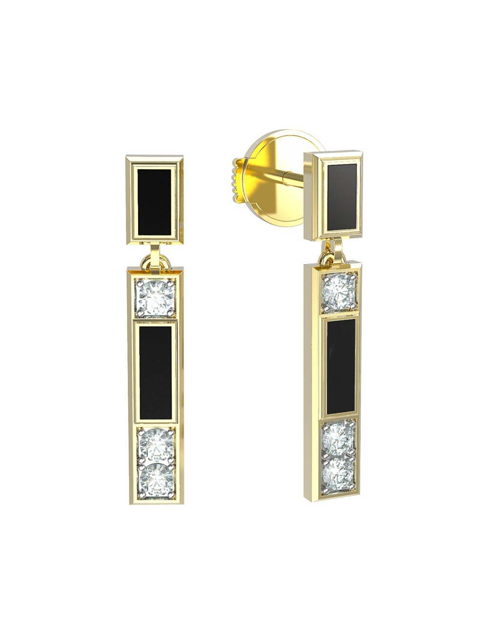 Серьги из лимонного золота c бриллиантами и ониксом