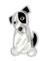 Брошь из белого золота c эмалью, ониксом и перламутром