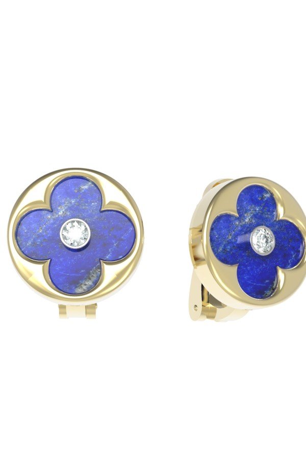 Серьги из лимонного золота c бриллиантами и лазуритом