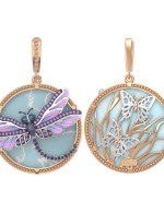 Подвеска из золота c бирюзой, аметистом и эмалью