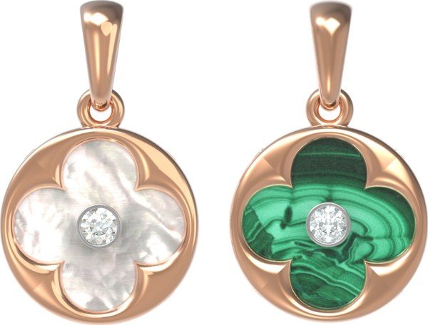 Подвеска из золота c бриллиантами, малахитом и перламутром