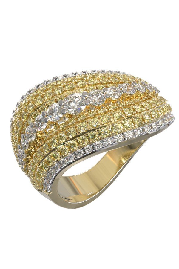 Кольцо из лимонного золота c бриллиантами и сапфиром