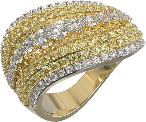 Кольцо из лимонного золота c бриллиантами и сапфиром