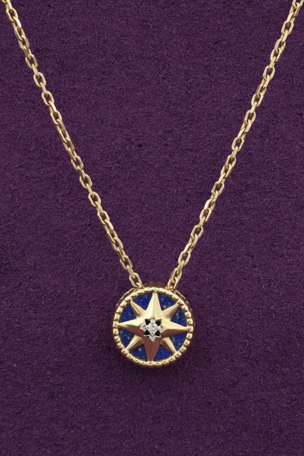 Колье из лимонного золота c бриллиантами и лазуритом