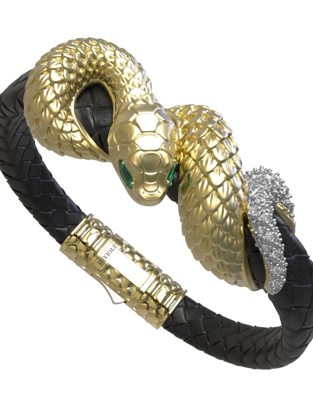 Браслет из лимонного золота c бриллиантами, изумрудом и шнурком