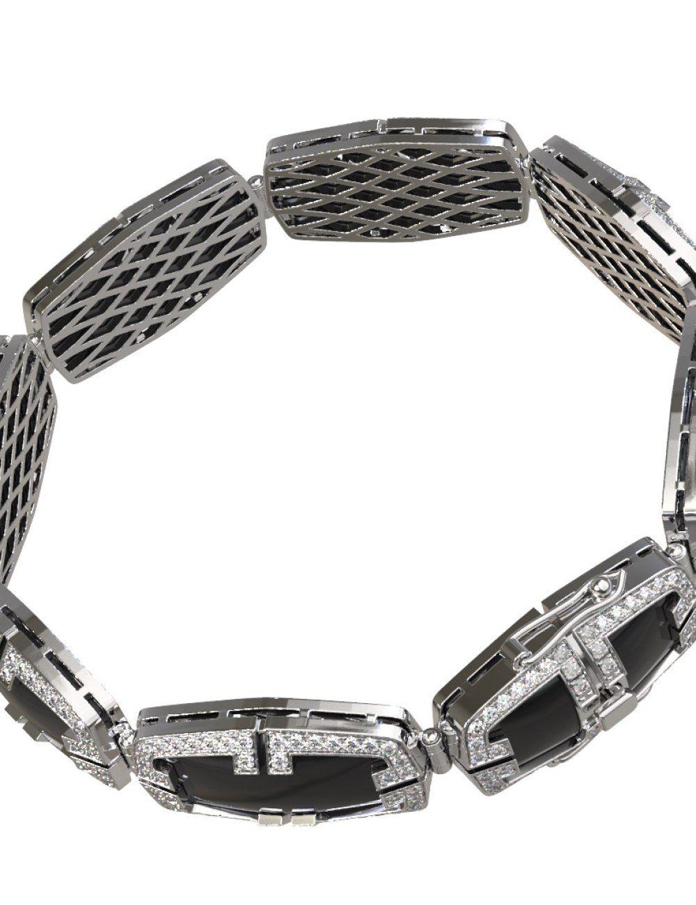 Браслет из белого золота c бриллиантами, рубином и ониксом