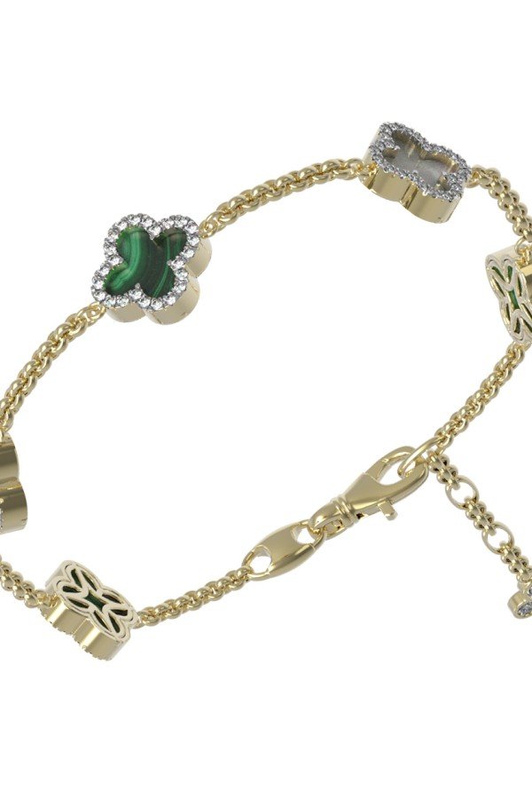 Браслет из лимонного золота c бриллиантами, малахитом и перламутром