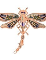 Брошь из золота c фианитом, сапфиром и эмалью