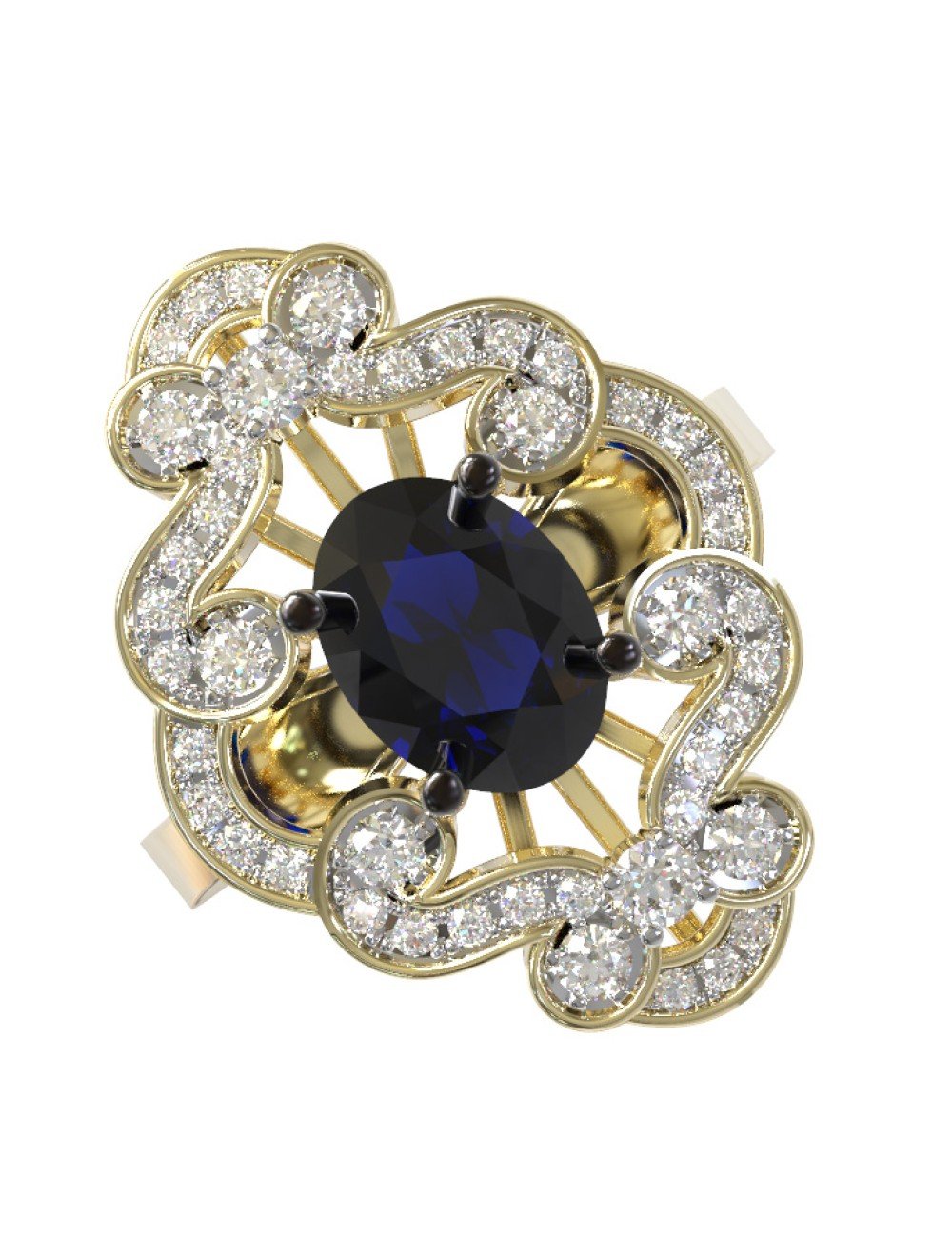 Кольцо из лимонного золота c бриллиантами и сапфиром