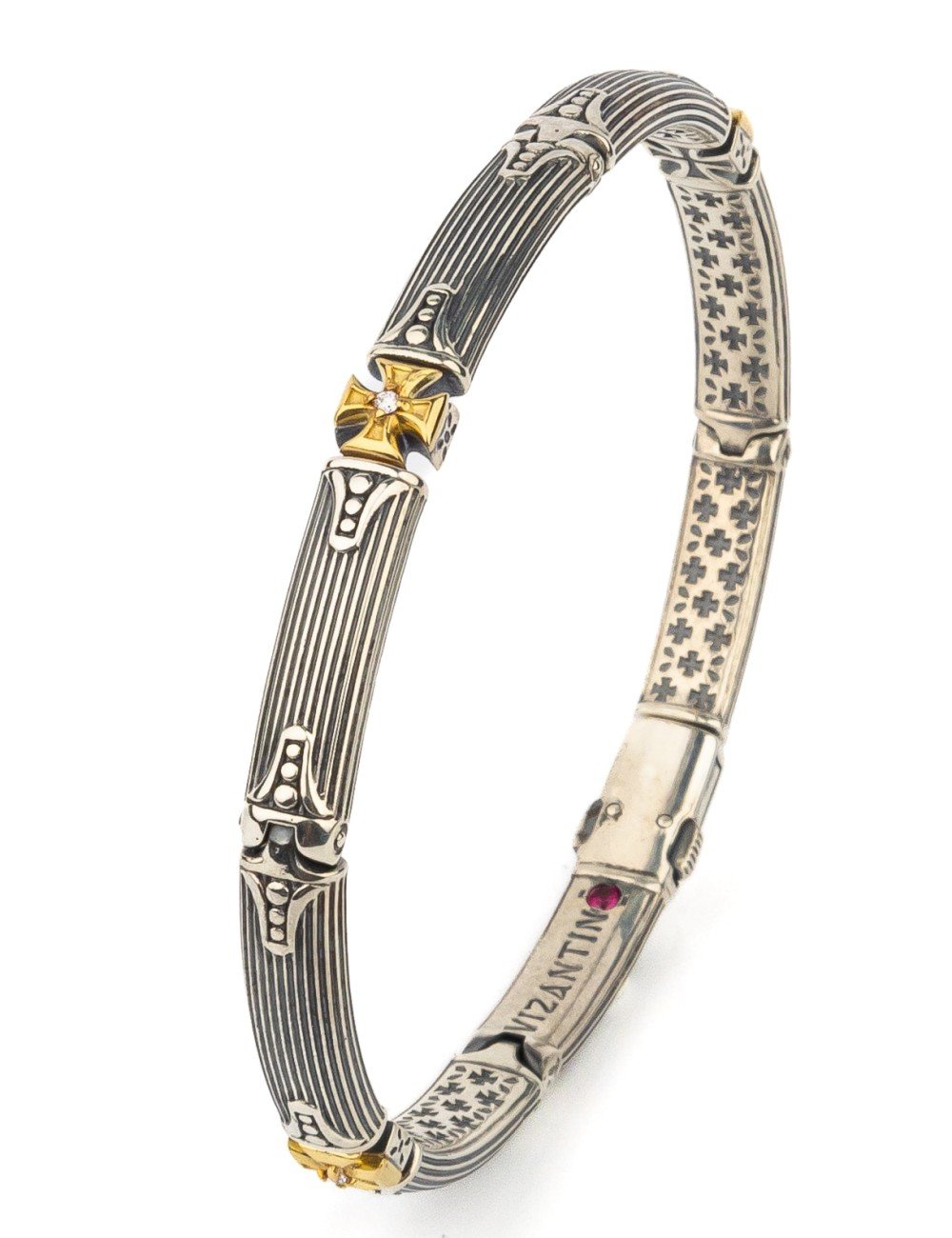 Браслет из серебра и золота c бриллиантами и рубином