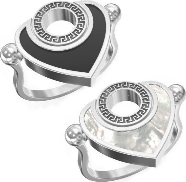 Кольцо из белого золота c ониксом и перламутром