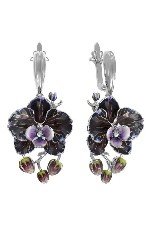 Серьги из белого золота c эмалью