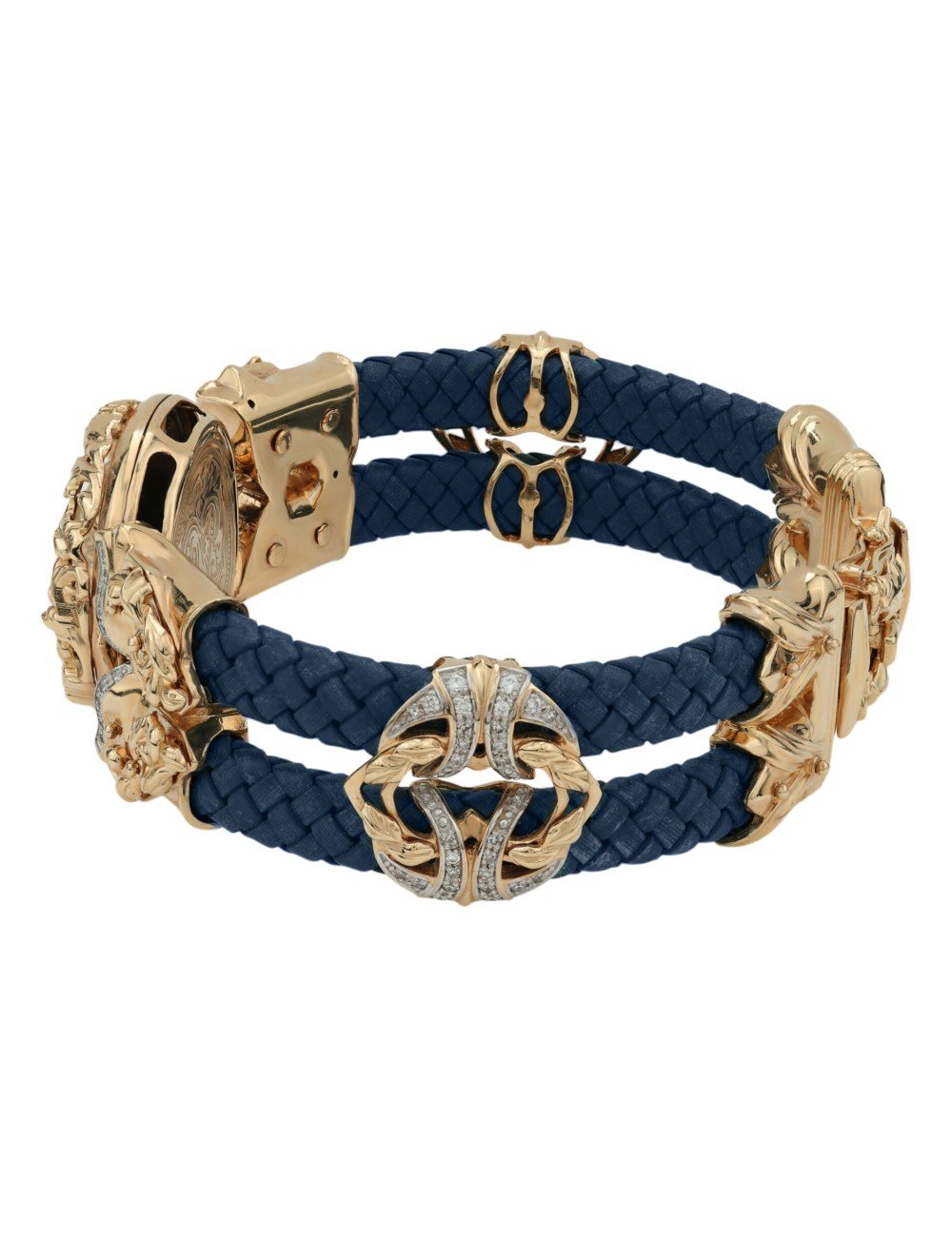 Браслет из золота c эмалью, бриллиантами, кожаным шнурком и ониксом