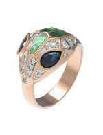 Кольцо из золота c бриллиантами, сапфиром и малахитом