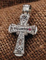 Крест из серебра и золота c ониксом и рубином