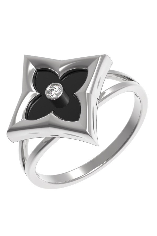 Кольцо из белого золота c бриллиантами и ониксом