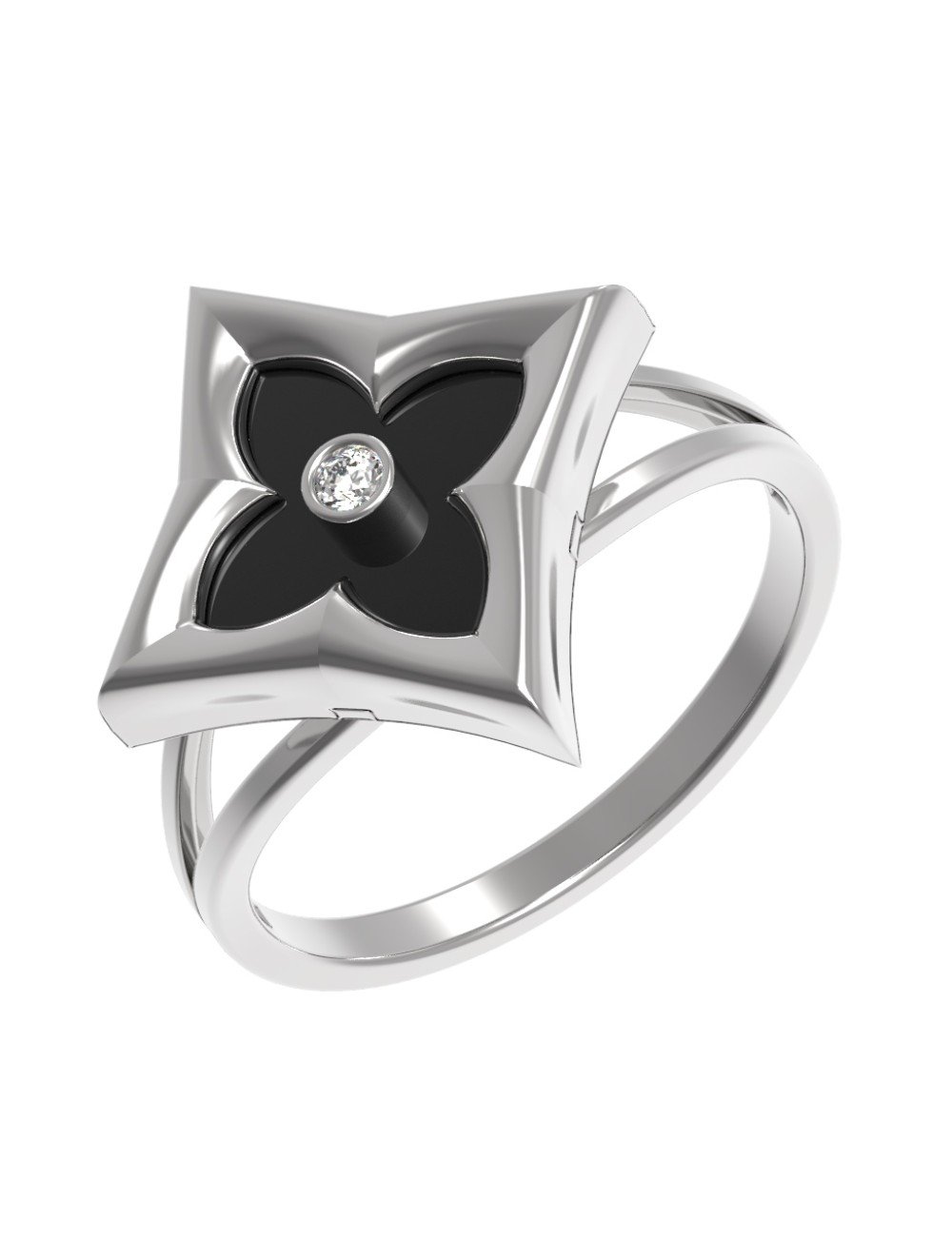 Кольцо из белого золота c бриллиантами и ониксом