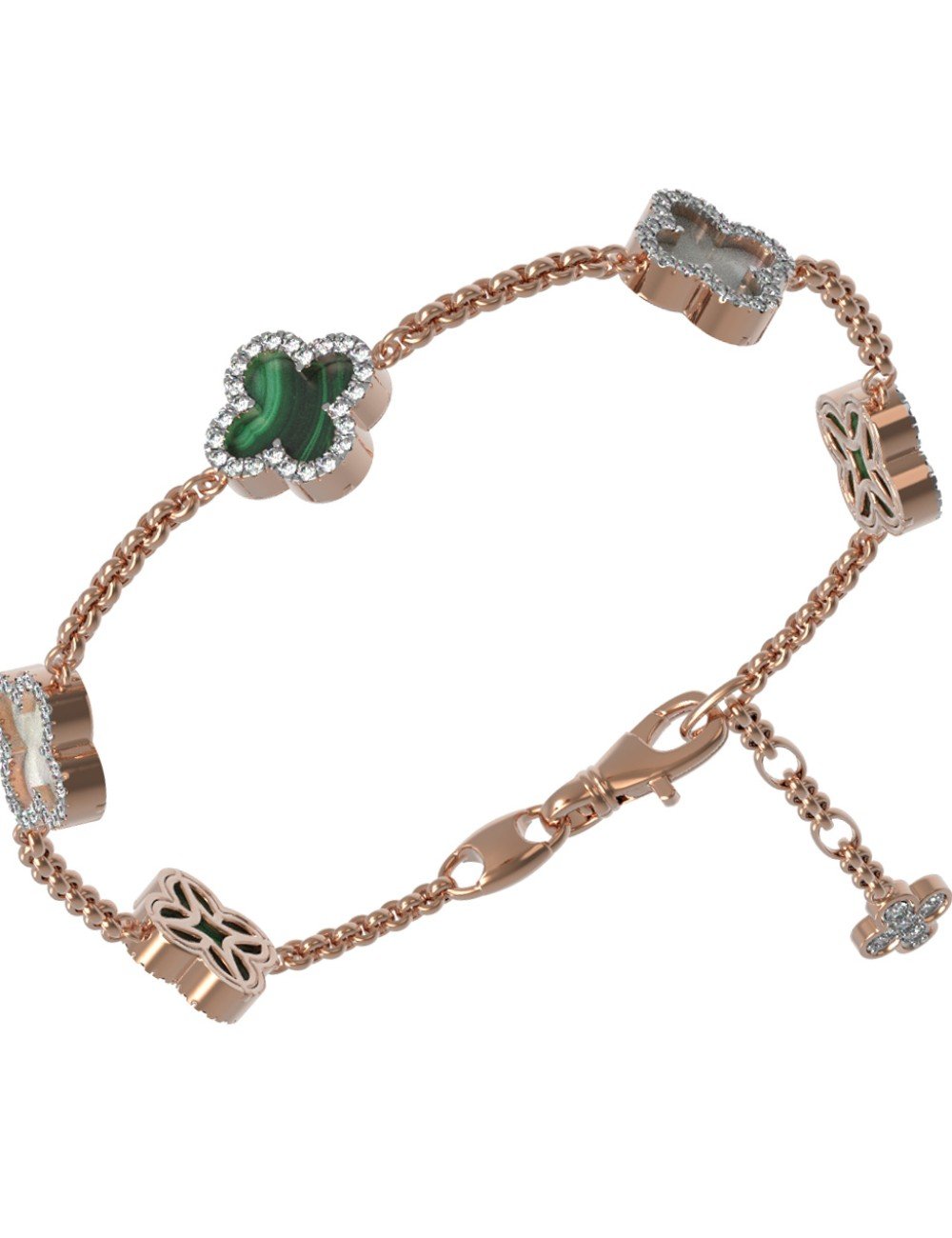 Браслет из золота c бриллиантами, малахитом и перламутром