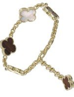 Браслет из лимонного золота c тигровым глазом и перламутром
