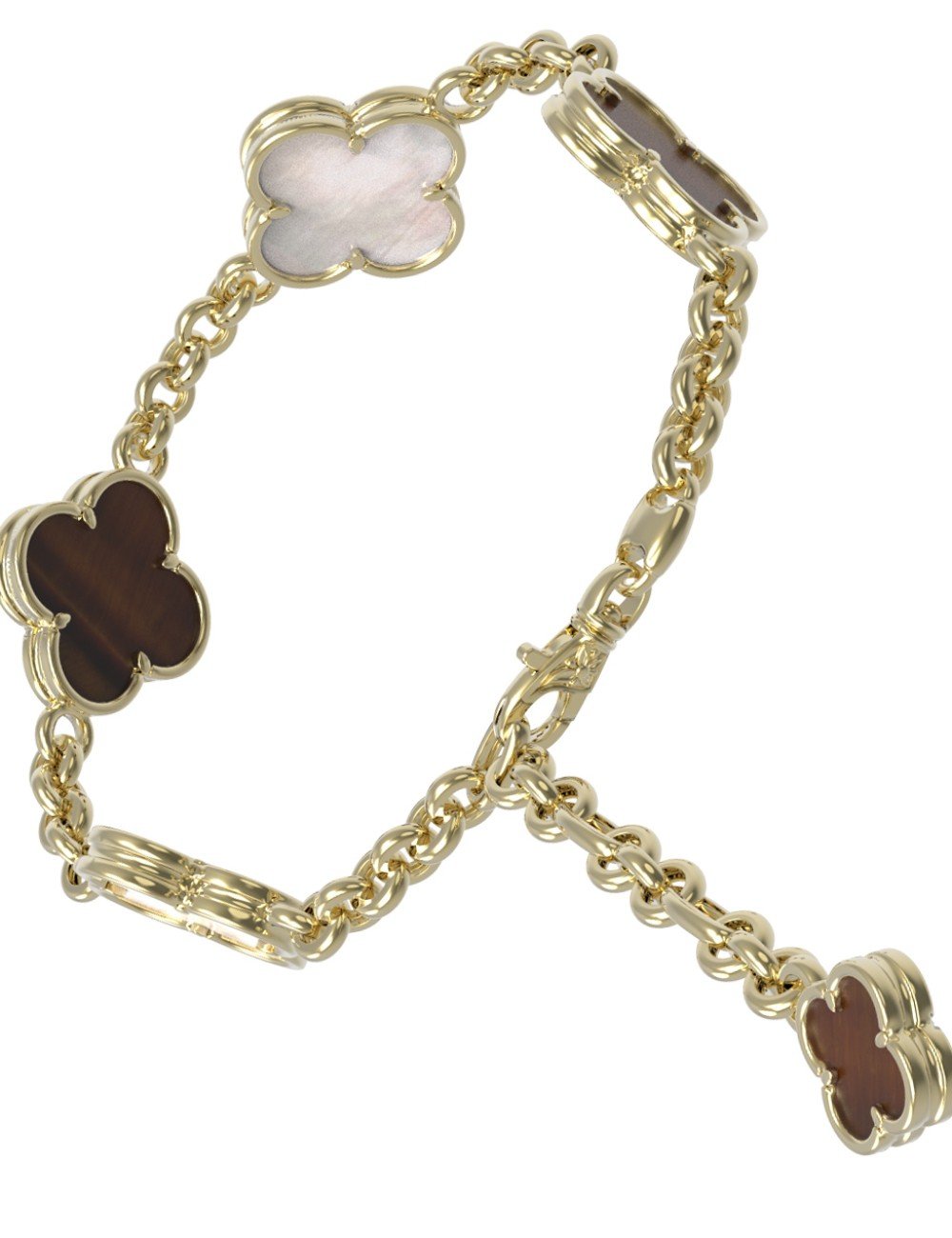 Браслет из лимонного золота c тигровым глазом и перламутром